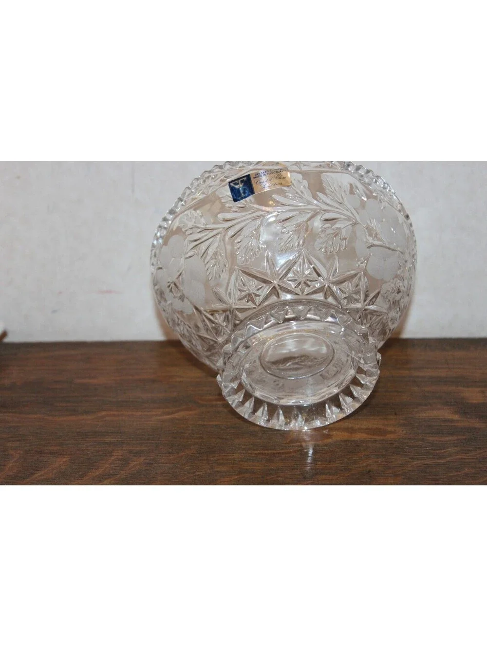 Vintage Crystal Clear Industries Lead Crystal Footed Bowl Yugoslavia Floral